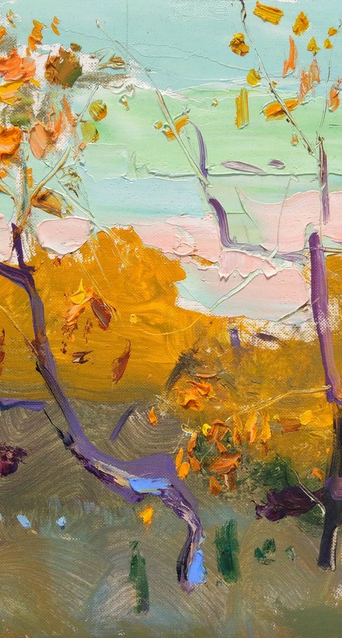Soft autumn . Sunset .  Moments of autumn . Original oil painting by Helen Shukina