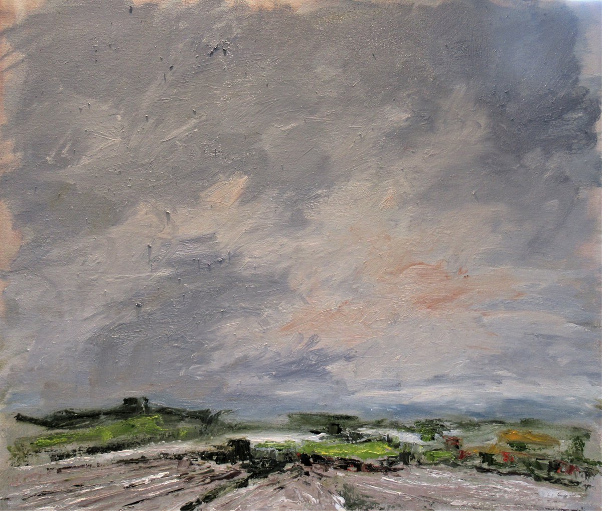 Expressive Landscape Oil Painting By Sherry Edmondson, 28 X 24", November -Ploughed Fields, Original Artwork