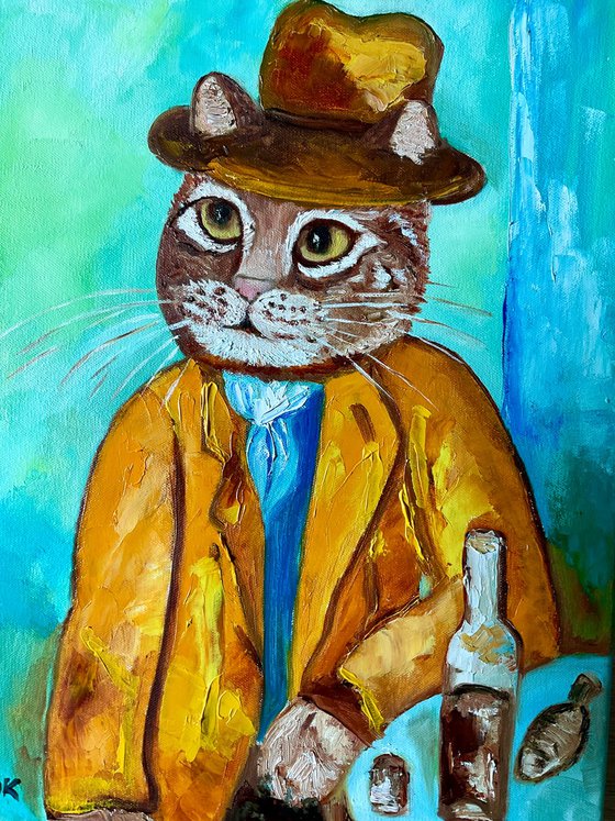 Cat  with a wine glass  inspired by portrait of Amedeo Clemente Modigliani