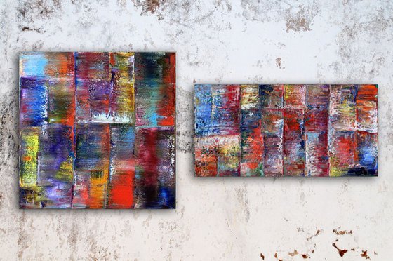 "Stone Cold Series" - SPECIAL PRICE + FREE USA SHIPPING - Original Extra Large PMS Abstract Diptych Oil Paintings On Canvas - 66" x 30"