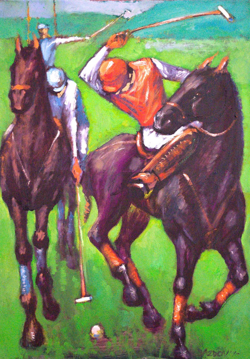 Expressive Portrait Oil Painting By Rumen Sazdov, 20 X 28", Polo The Game, Original Artwork