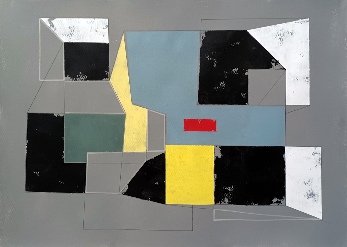 Geometric Abstract Acrylic Painting By Luis Medina, 28 X 20", 3853B, Original Artwork