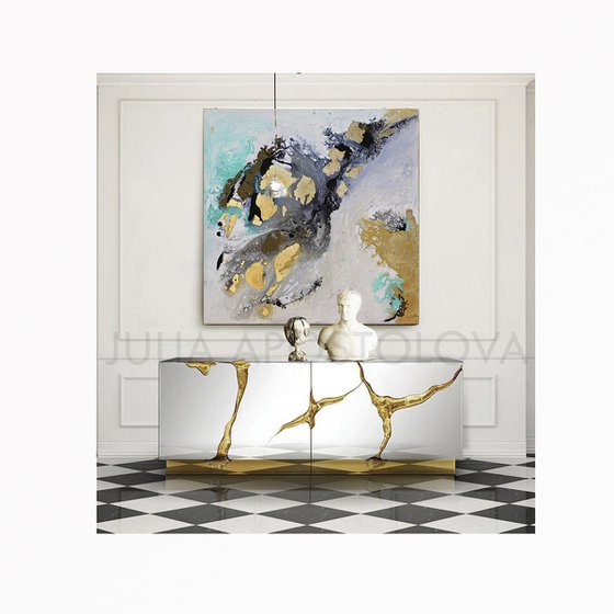ORIGINAL PAINTING, REAL GOLD LEAF ART, CONTEMPORARY ABSTRACT, MODERN READY TO HANG ARTWORK, LARGE WALL ART, MIXED MEDIA CANVAS PAINTING, ''Passing Thru The Light''