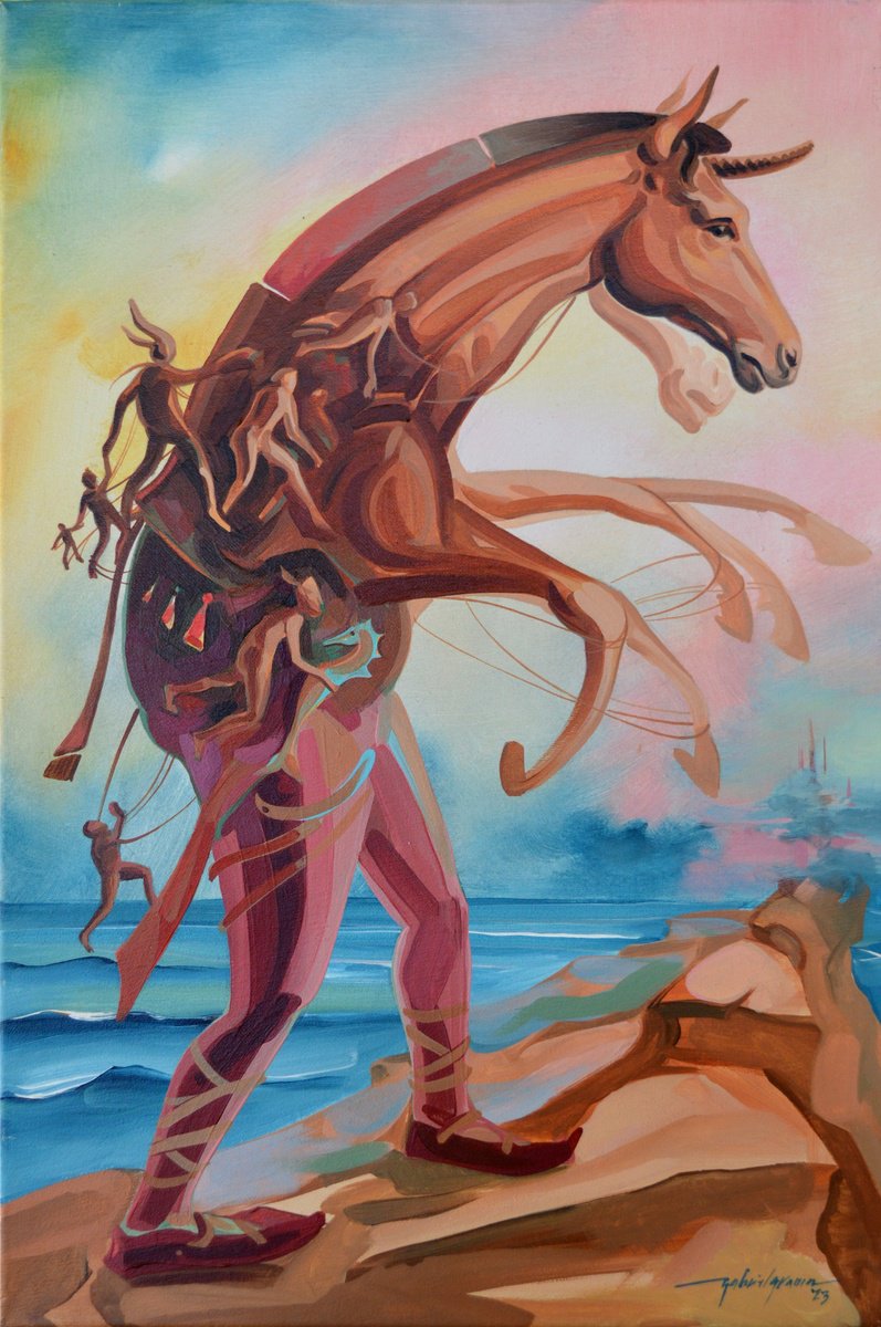 Surrealistic Animal Acrylic Painting By Grama Gabriel, 16 X 24, Mythoplasies 4, Original Artwork