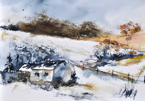 Winter landscape   - watercolor - 5423