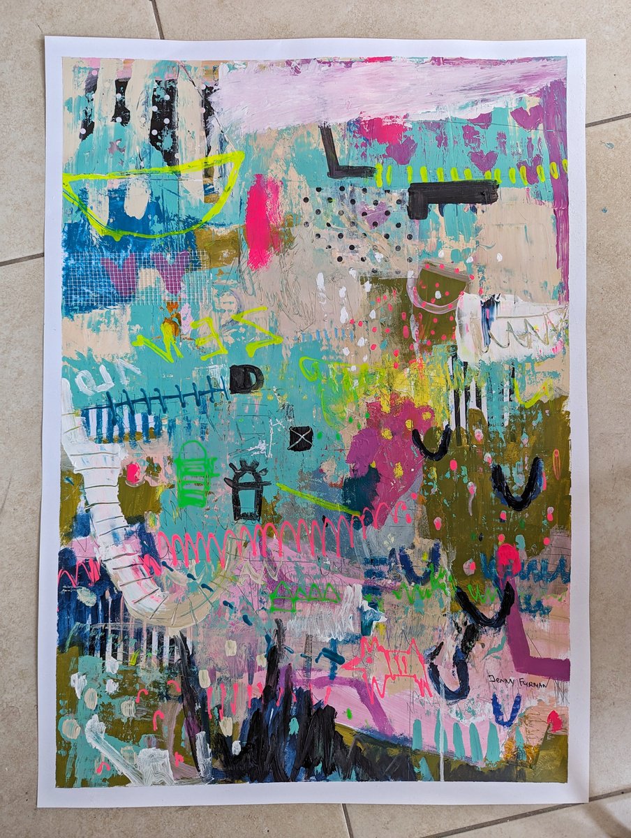 Abstract Painting By Jenny Furman, 19 X 27, Park Walk, Original Artwork