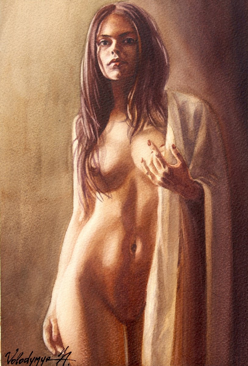 Photorealistic Portrait Watercolour By Volodymyr Melnychuk, 7 X 11", Evening Sketch, Original Artwork