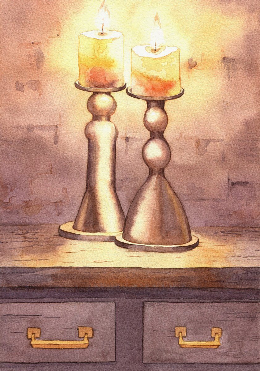 Ukrainian watercolour. Two candles. Wonderful evening by Nina Zakharova