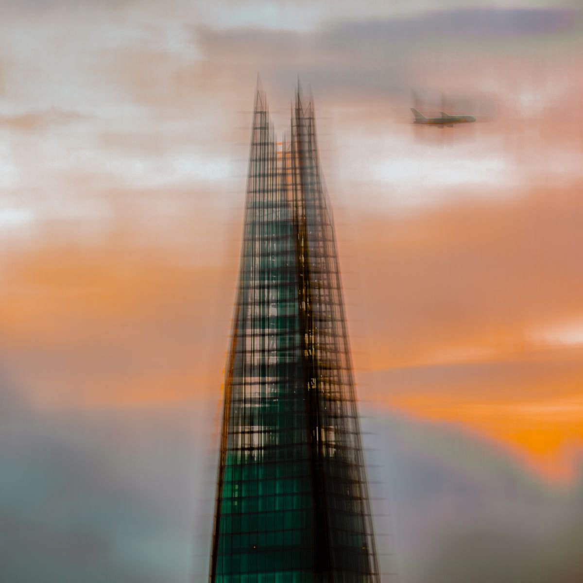 Linear London - The Shard and A Plane Limited Edition #1/50 10x10 inch Photographic Print. by Graham Briggs