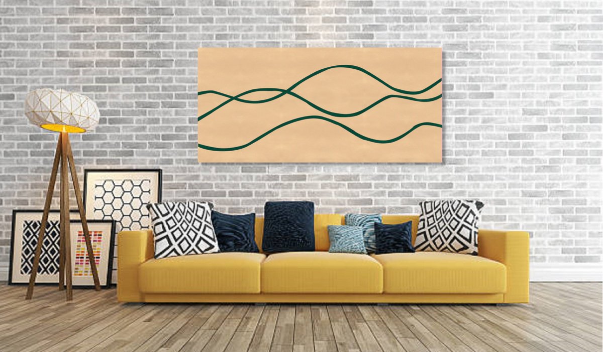 Abstract Landscape Acrylic Painting By Marina Krylova, 67 X 31", Minimalistic Landscape #52, Original Artwork