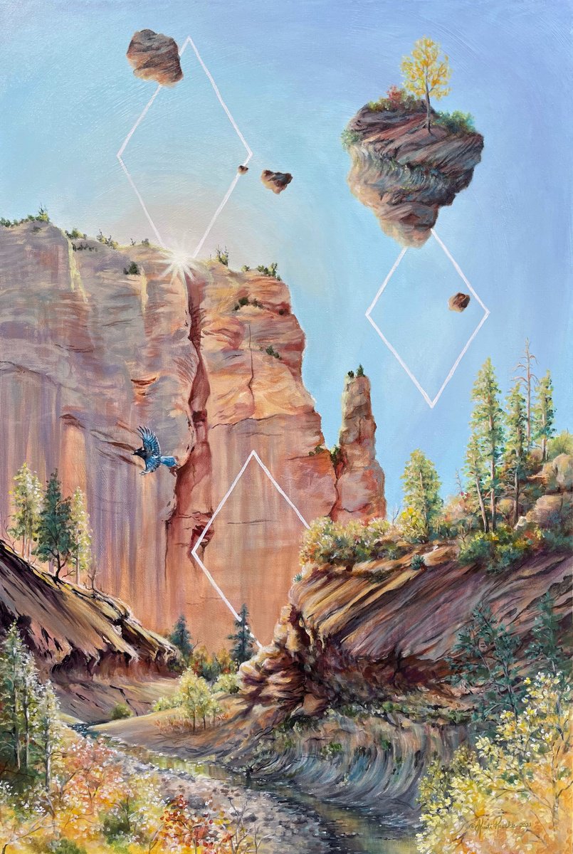 Surrealistic Acrylic Painting , Rise Of The Canyon By Kristi Rauckis, 25 X 37, Artwork For Sale On Artfinder
