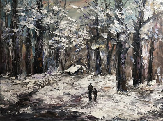 Winter in the forest (60x80cm, impressionism, oil painting, ready to hang)