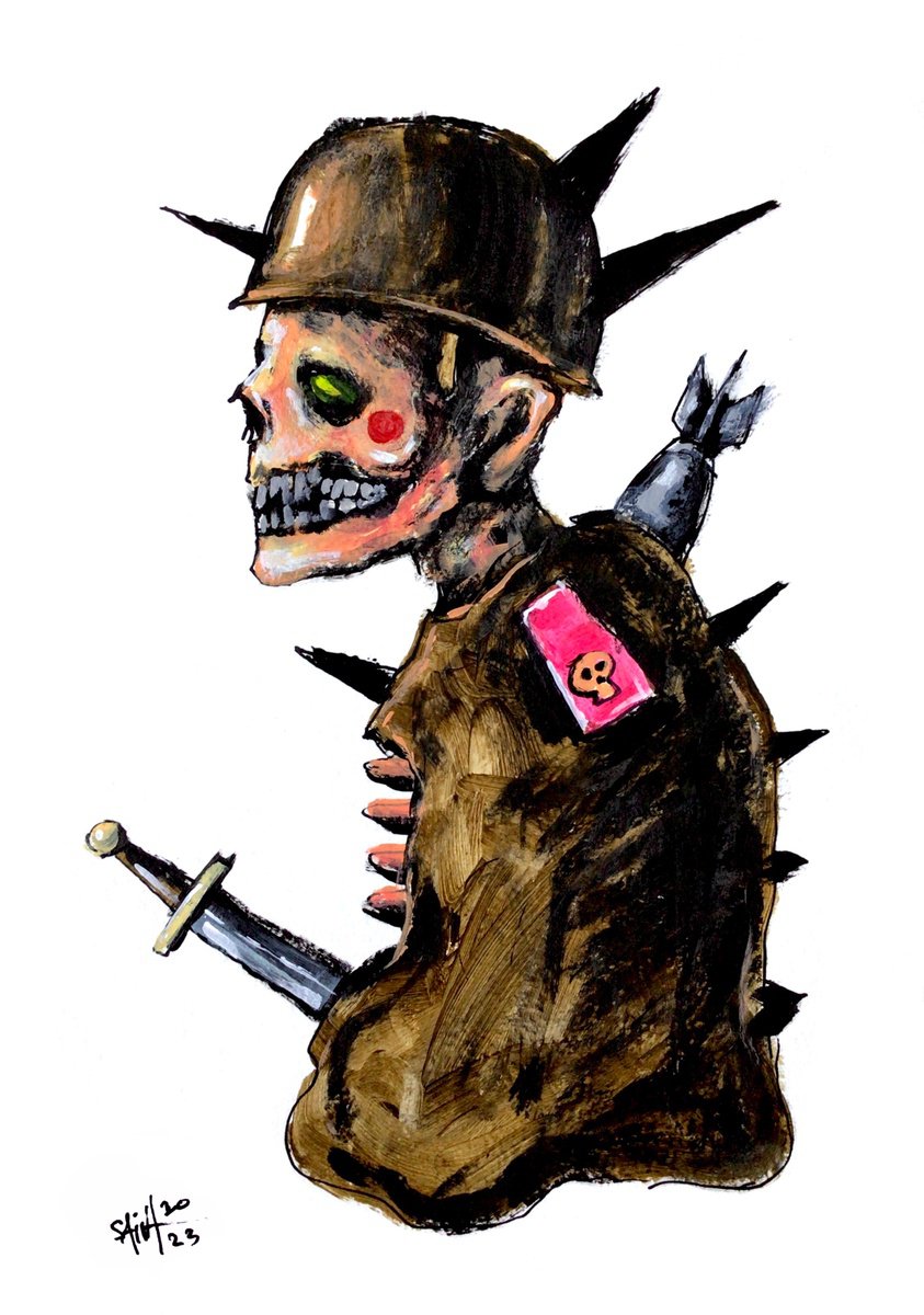 #195 Soldier Zombie portrait painting original art, war Horror Creepy Dark Art Brut Strang... by Ruslan Aksenov