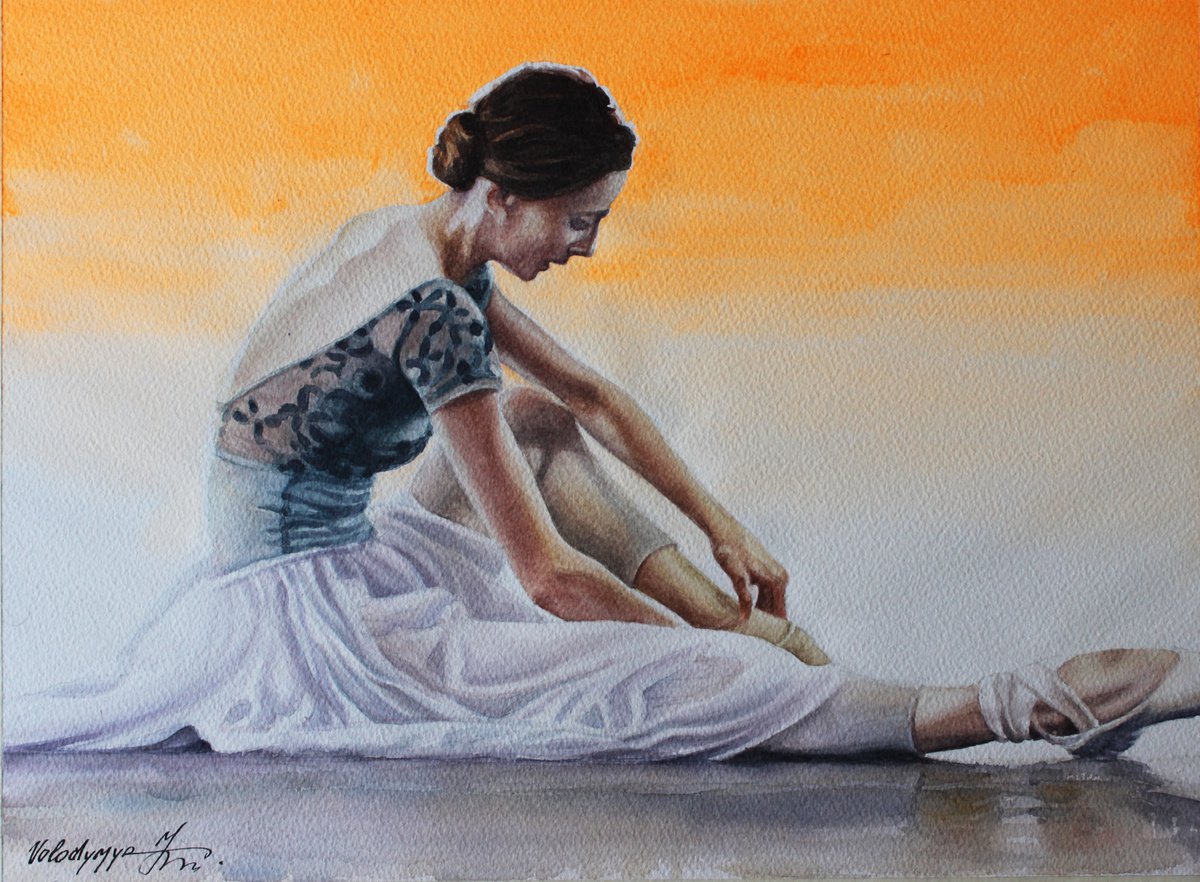 Portrait Watercolour By Volodymyr Melnychuk, 15 X 11", Fatigue, Original Artwork