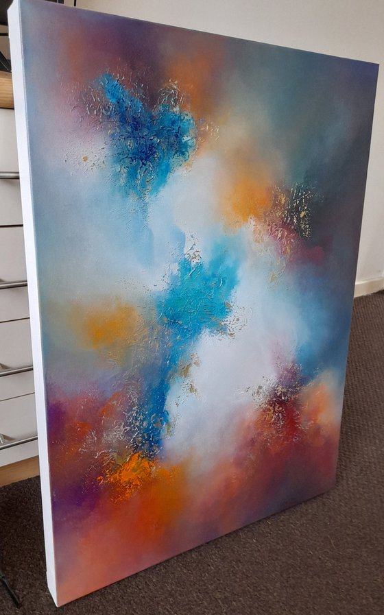 OPPOSITES ATTRACT (Large abstract cloudscape/skyscape oil painting 80cms X 60cms)