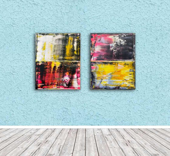 "Come As You Are" - FREE WORLDWIDE SHIPPING + Save As A Series - Original PMS Abstract Diptych Acrylic Paintings On Canvas - 32" x 20"