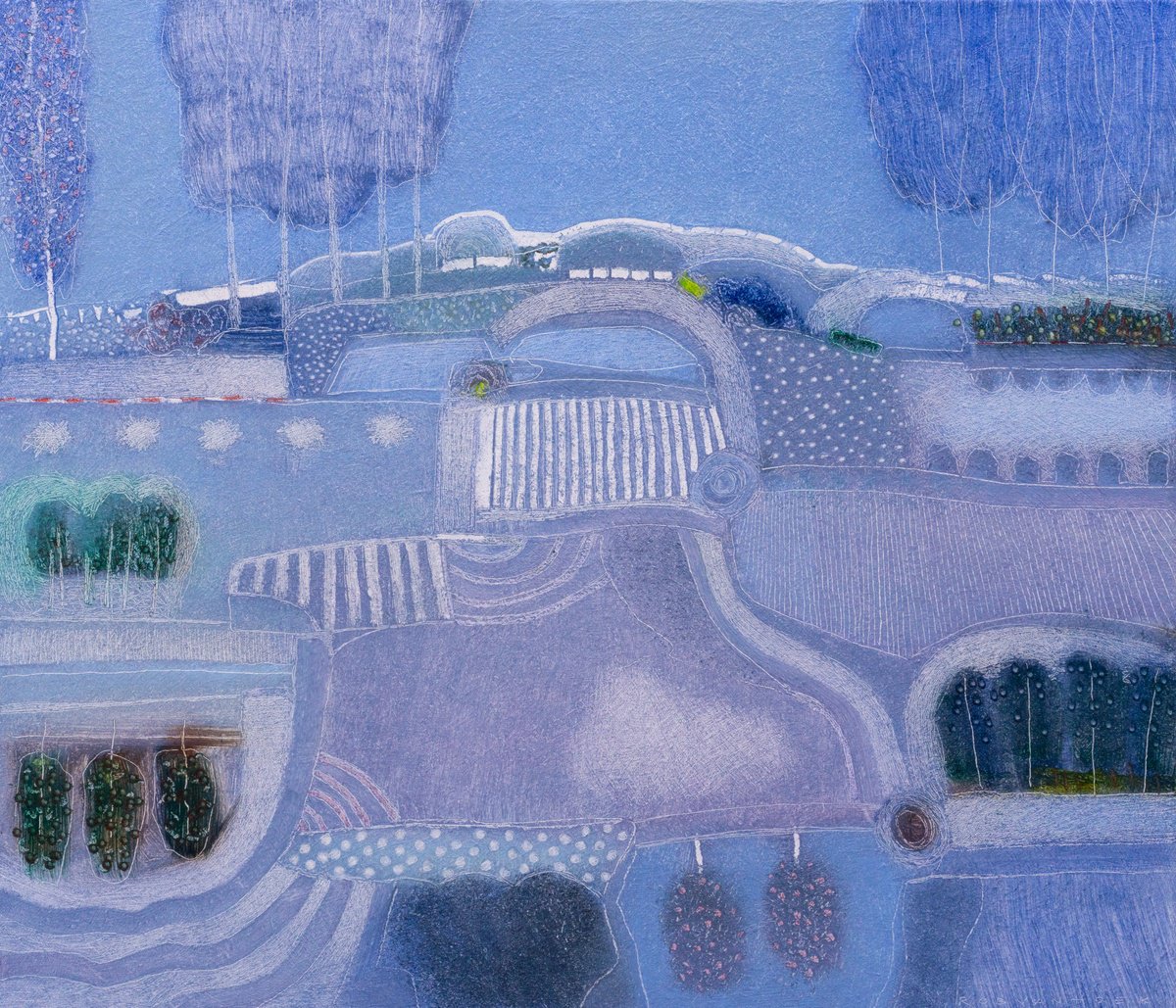 Landscape Oil Painting By Rob Van Hoek, 29 X 25", Blue Blue, Original Artwork