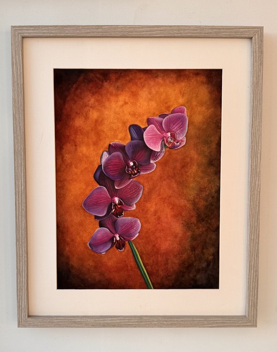 Purple Sensation Orchid Mixed Media Painting