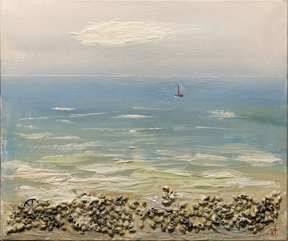 Impressionistic Landscape Acrylic Painting By Viktor Ivaniv, 24 X 20", At Sea. End Of Season, Original Artwork