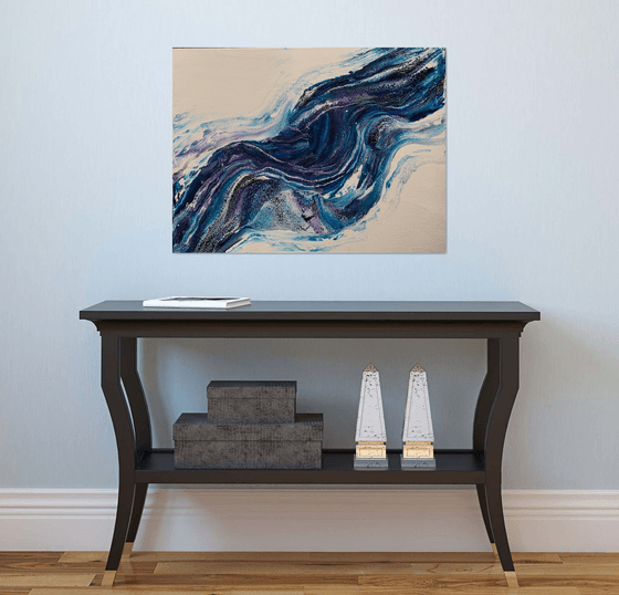 Ocean abstract horizontal blue fluid large abstract movement waves turquoise lines