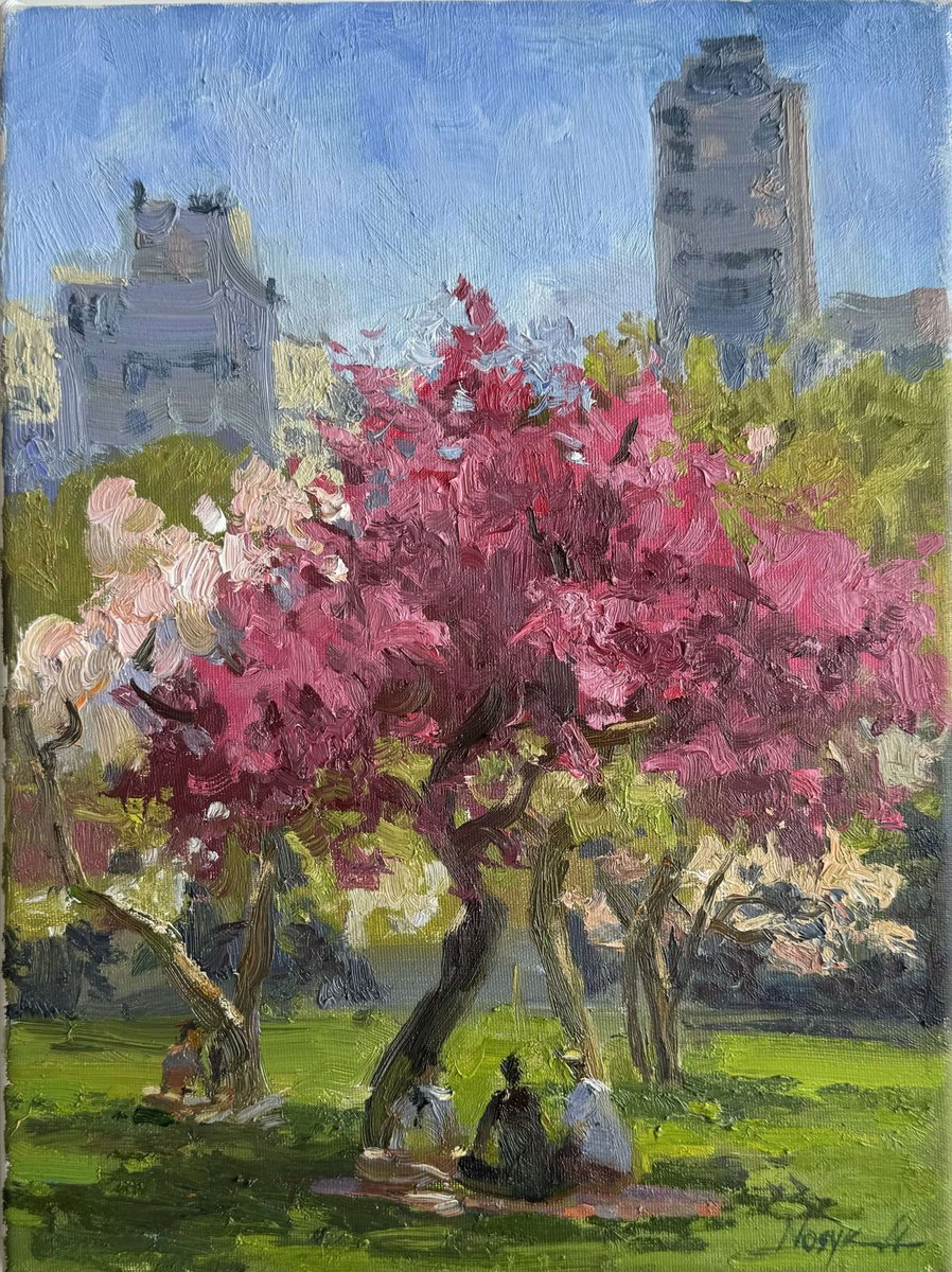Impressionistic Botanical Oil Painting By Nataliia Nosyk, 9 X 12", Pink Blossom, Original Artwork