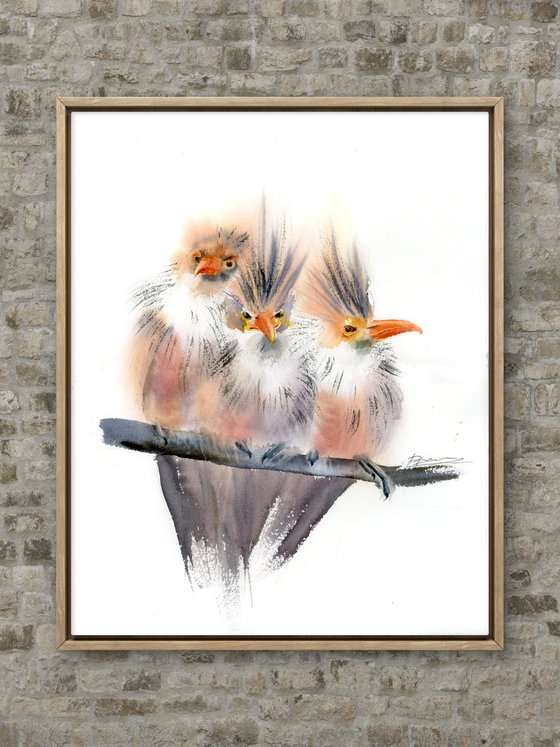 Trio Of Crested Birds - Diptych