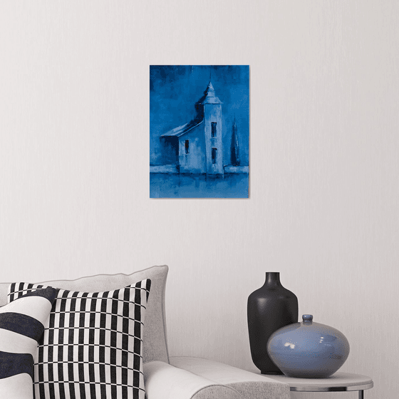 Old church in blue.