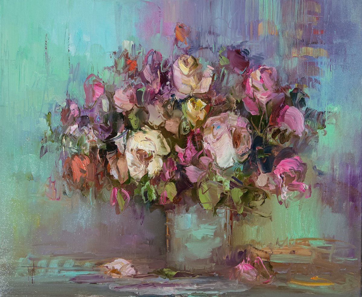 Impressionistic Botanical Oil Painting By Hennadii Penskyi, 24 X 20, Des i?tincelles, Original Artwork