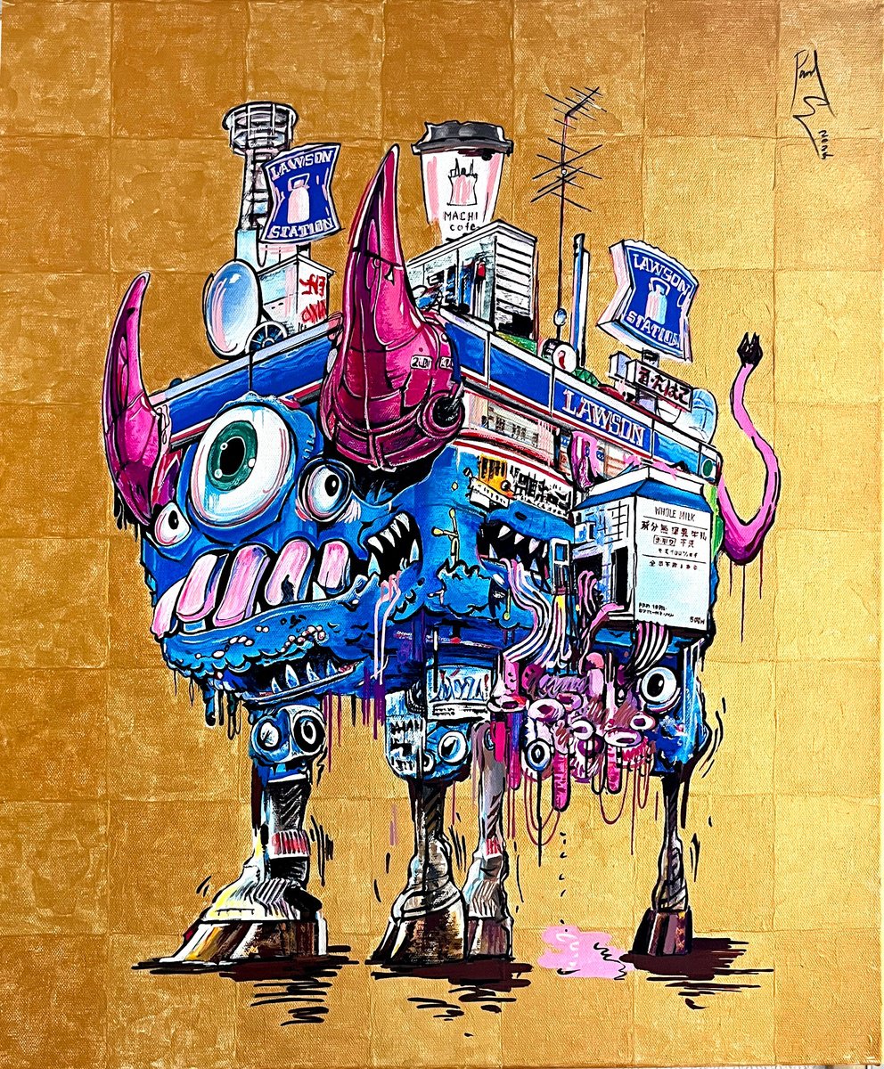 Surrealistic Abstract Acrylic Painting By Pavs, 20 X 24", Lawson Cow, Original Artwork