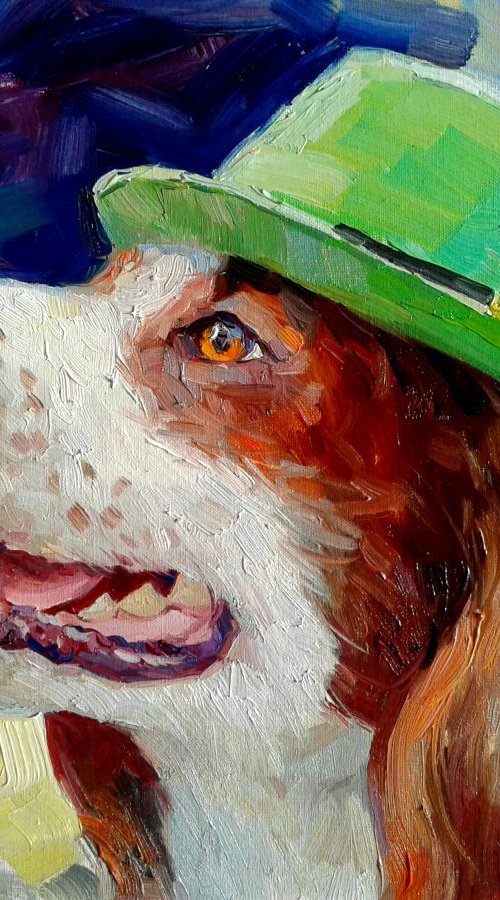 Dog in a green hat by Vladimir Lutsevich