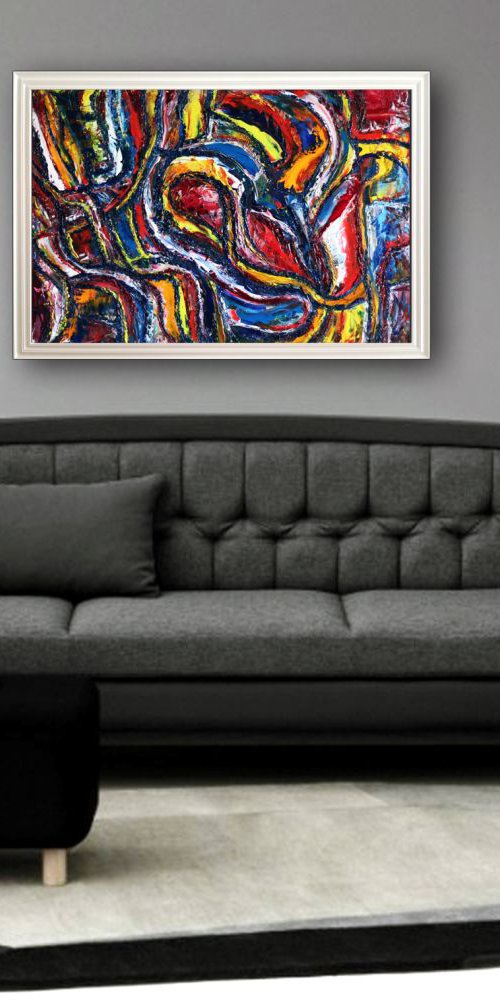 "Be Brave" - New Framed Abstract Oil Painting On Glass by Preston M. Smith (PMS)