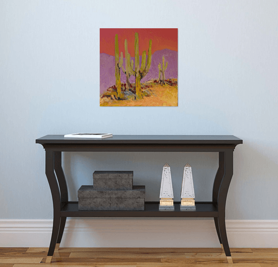 Saguaros Under a Coral Sky