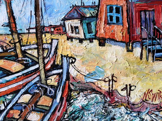Boats and surf.