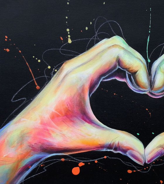 "Love" heart hands modern pop art abstract painting