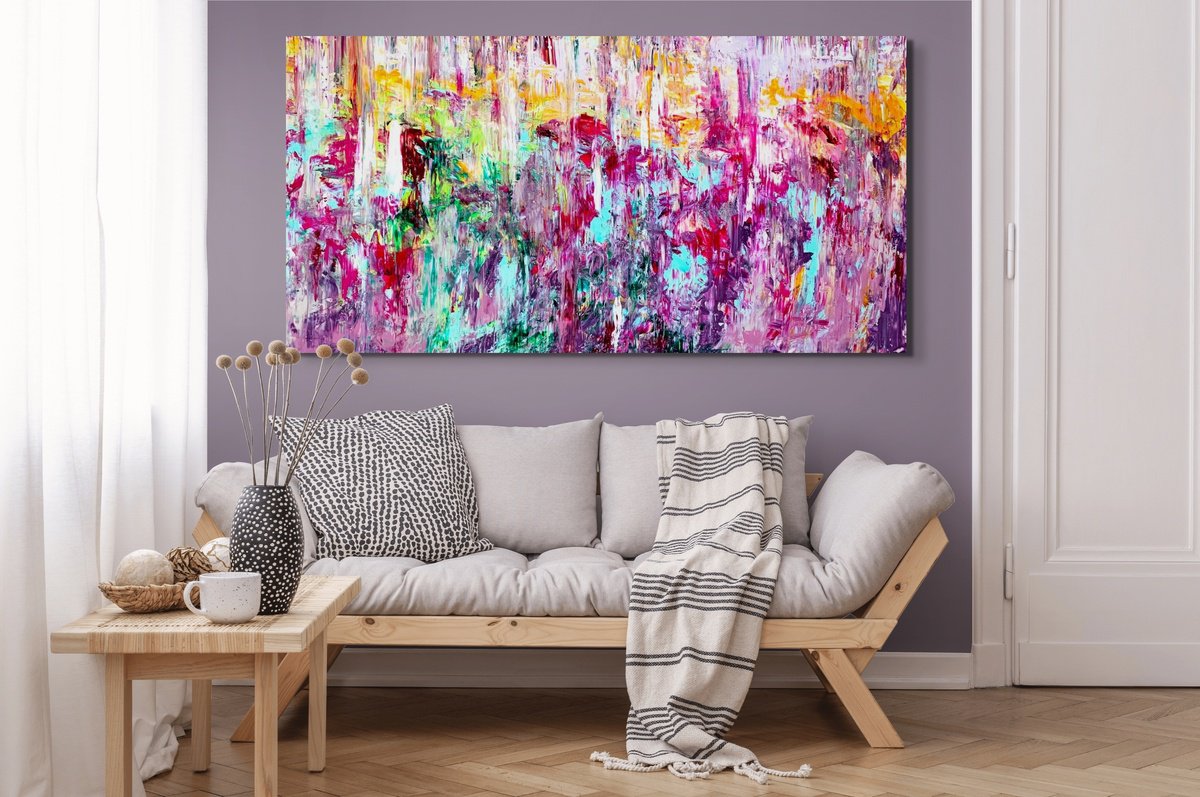 Organic Abstract Acrylic Painting By Estelle Asmodelle, 78 X 40, Mood Landscape, Original Artwork