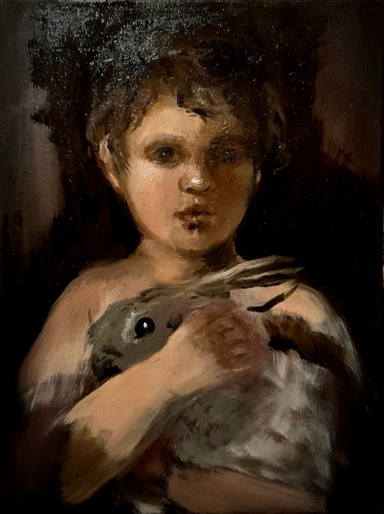 Boy with Jersey Woolly Rabbit