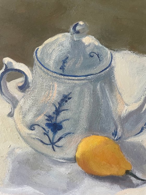 Still life with teapot and two pears