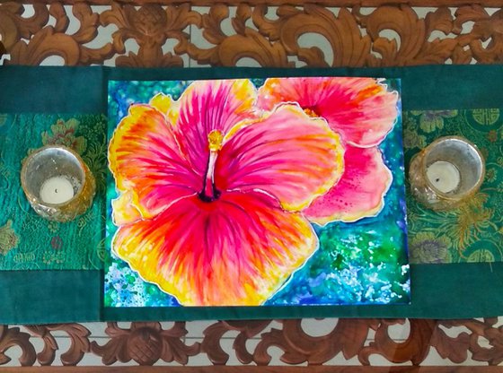 Pink Hibiscus Colorful Painting