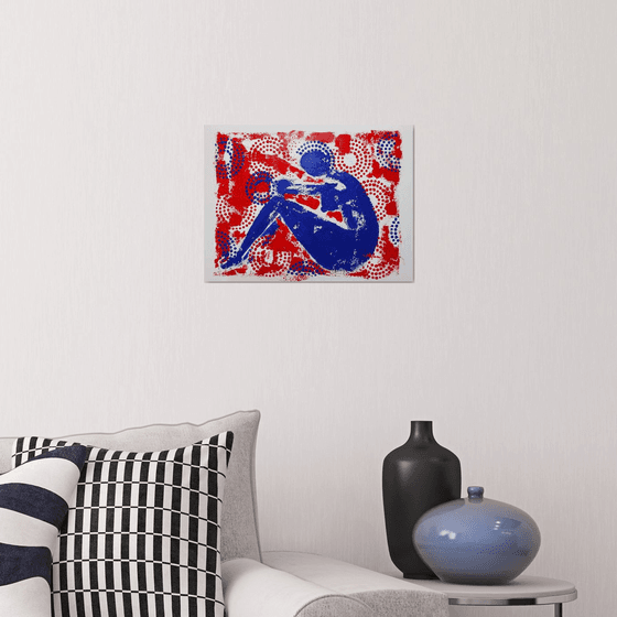 Nude Thinker - Blue and Red Abstract