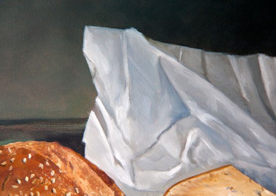 Old Dutch cheese (cumin) with bread (Original Oil Painting, 100% Handmade)