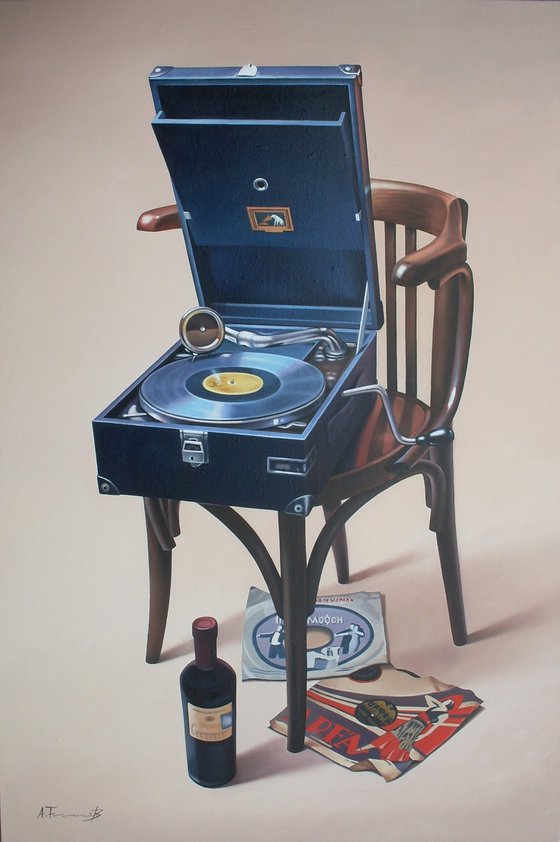Still Life with Retro Gramophone and Chair