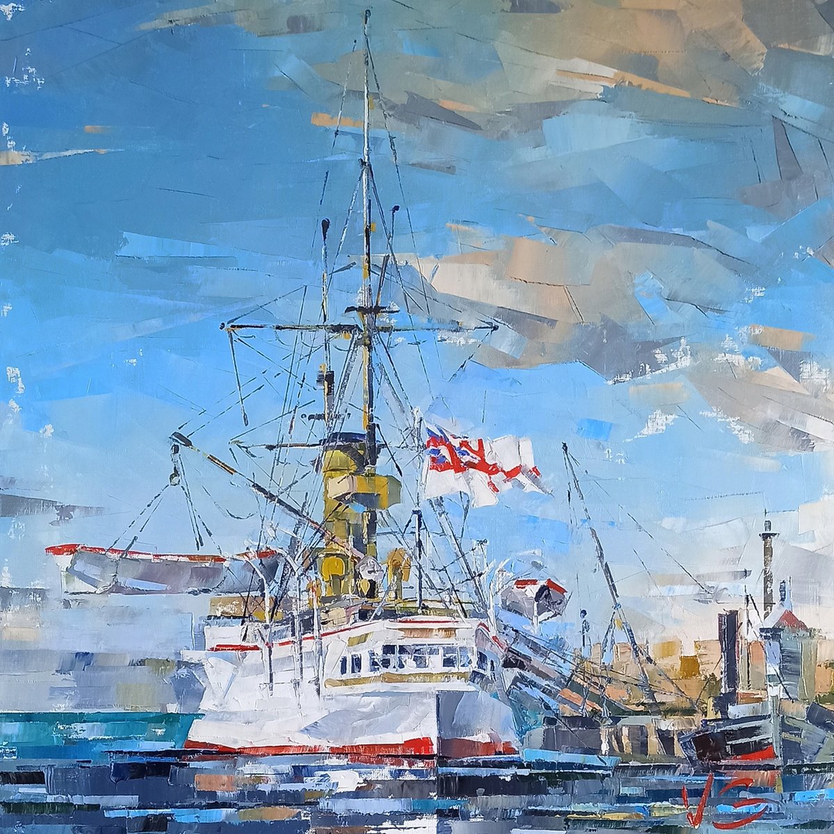 Impressionistic Landscape Oil Painting By Volodymyr Glukhomanyuk, 31 X 31", Hms Orlando Part #1, Original Artwork