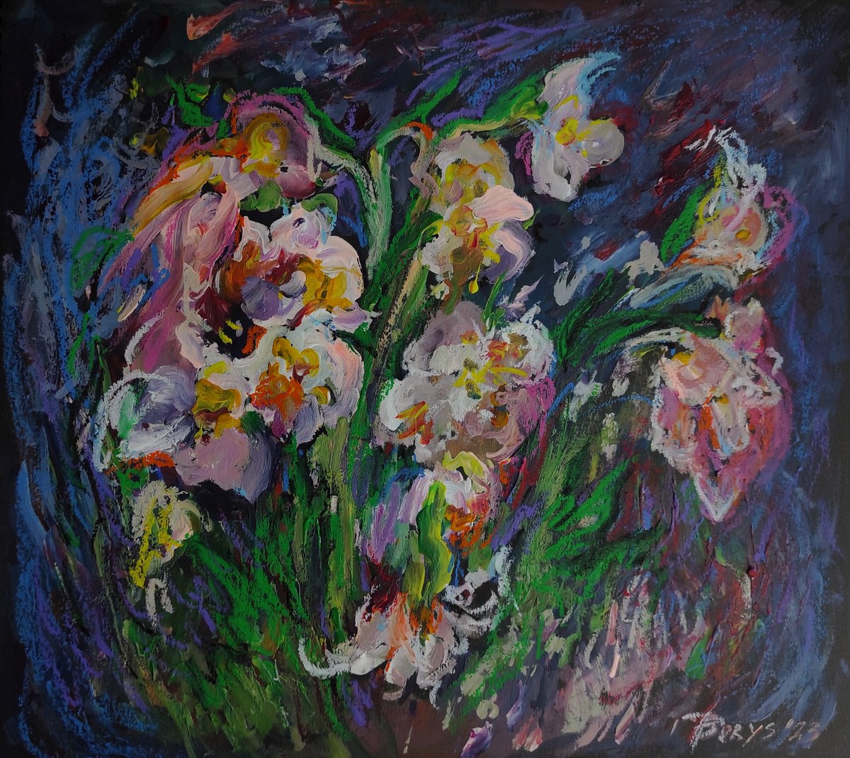 Impressionistic Botanical Acrylic Painting By Tetiana Borys, 12 X 12", Van Gogh
