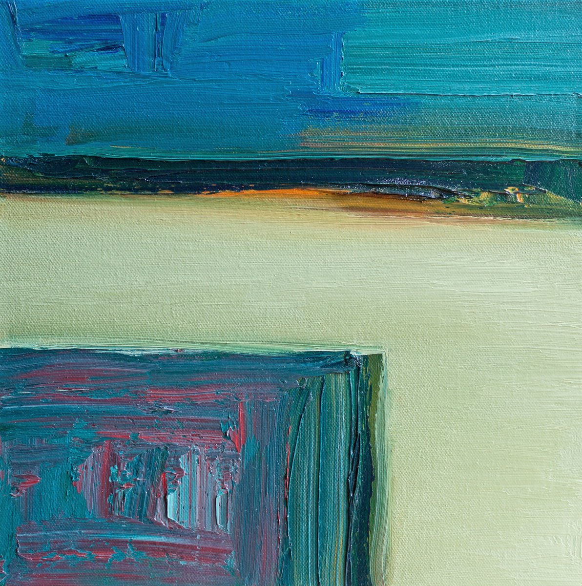 Abstract Landscape Oil Painting By Thomas Hjelm, 13 X 13", Serenity, Original Artwork