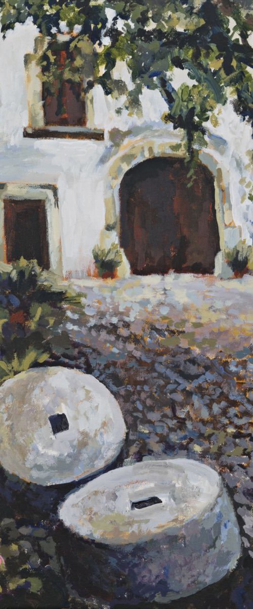 Millstones In The Courtyard At Alfabia by R J Burgon