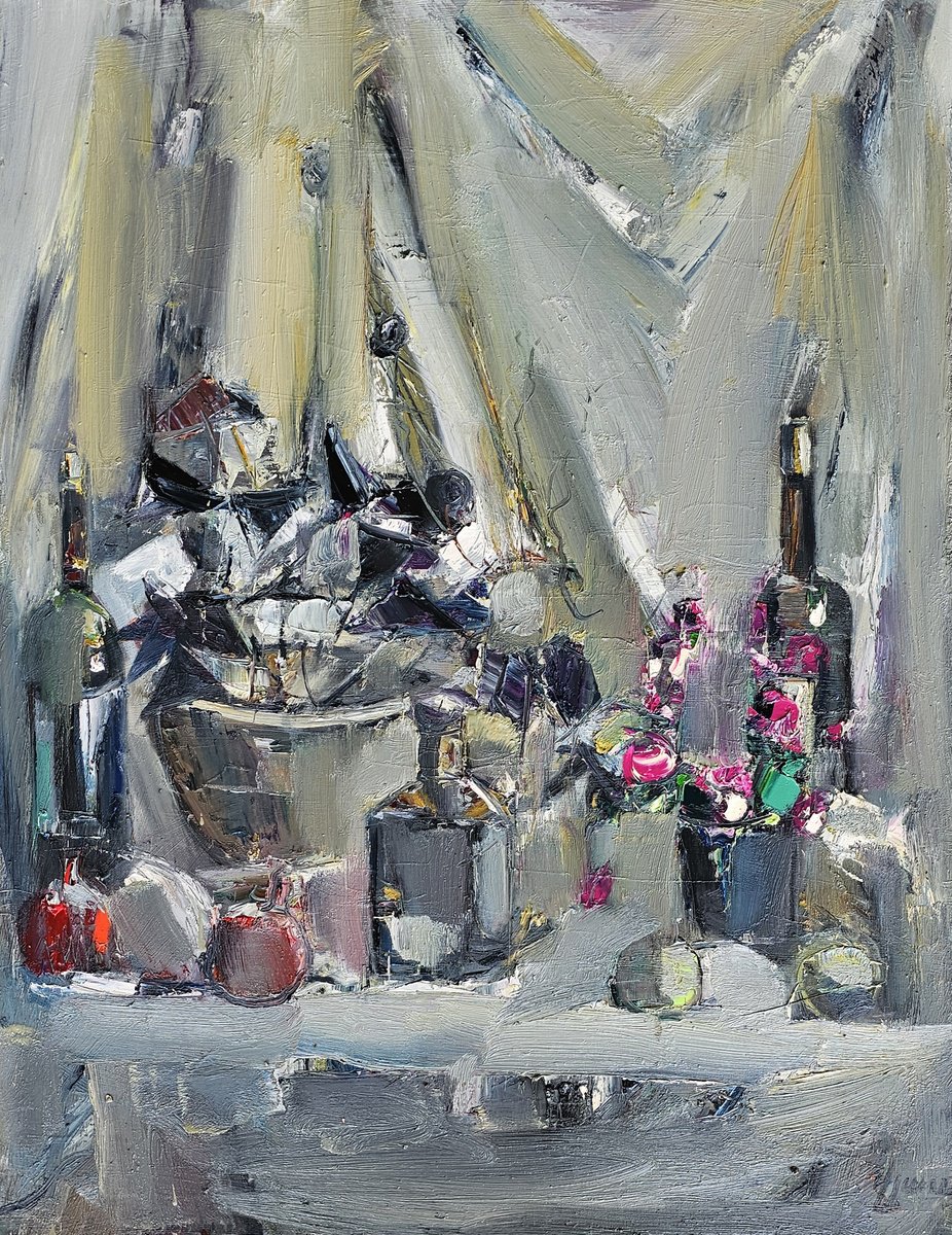Silver Table, Crimson Fruit By Vlas Ayvazyan, 28 X 35, Artwork For Sale On Artfinder