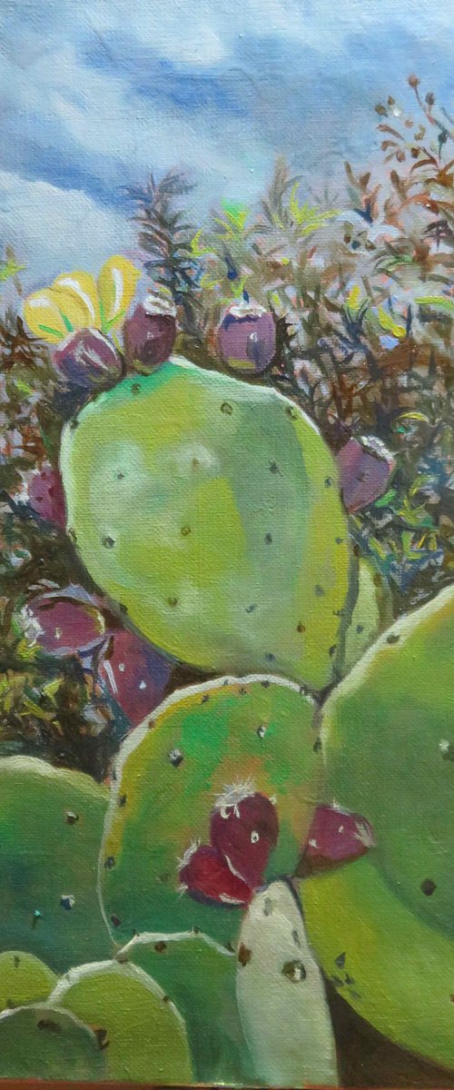 Prickly pears in Bloom, Original Oil Painting by Anne Zamo by Anne Zamo