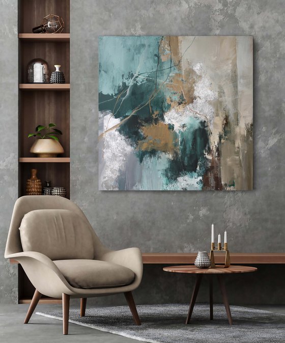 "Green Hill 2" Abstract emerald brown art