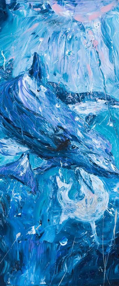 Dolphins 100 x 120 x 4 cm. Sea, dolphins, sealife by Oswin Gesselli