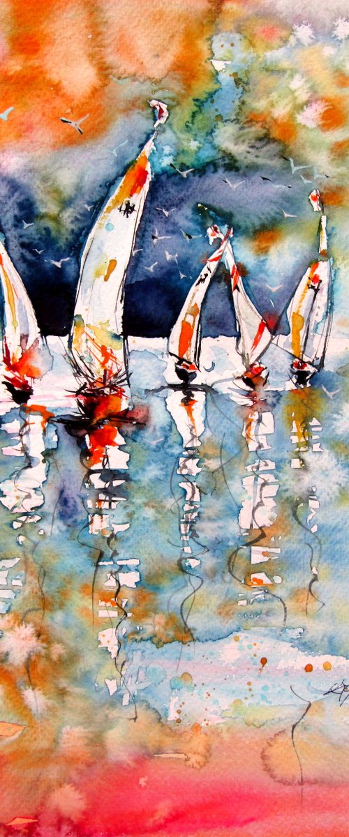 Sailboats with birds by Kovács Anna Brigitta